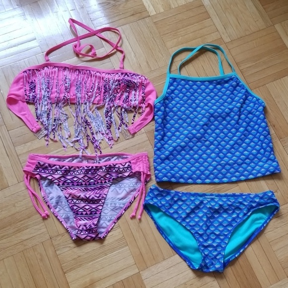 Bundle of Girls 2 Piece Halter Swim Suits, L - Picture 1 of 8